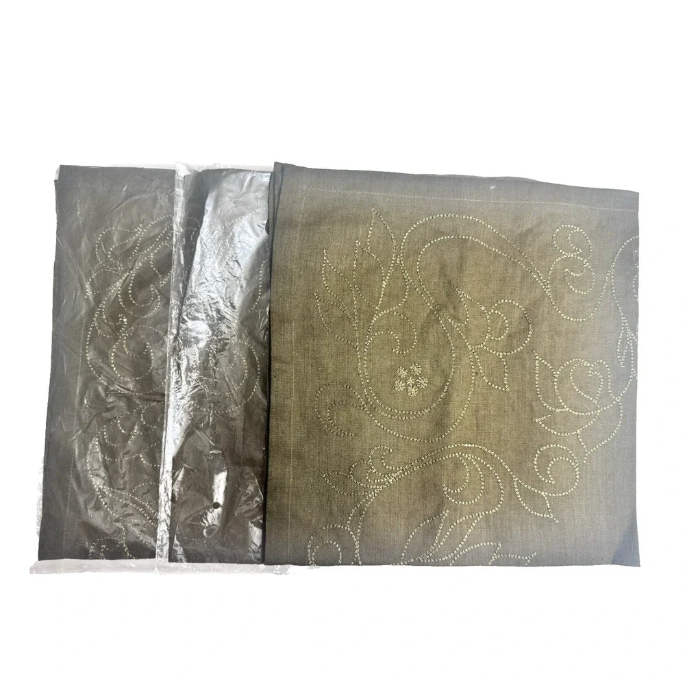 KIM SEYBERT SET OF 3 LINEN NAPKINS GREEN GOLD EMBROIDERED BEADED FLORAL NEW